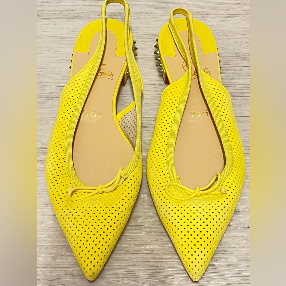 Christian Louboutin Yellow Perforated Slingback Flats